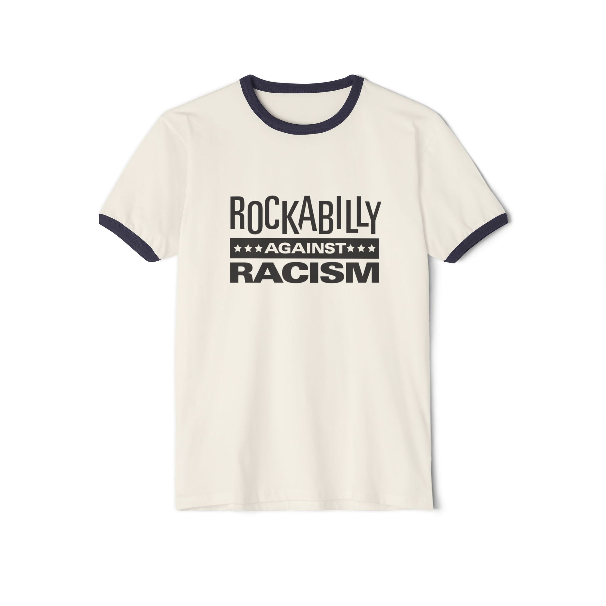 Rockabilly Against Racism Unisex Cotton Ringer T-Shirt, Vintage Music Tee, Statement Shirt, Social Justice Apparel, Gift for Activists
