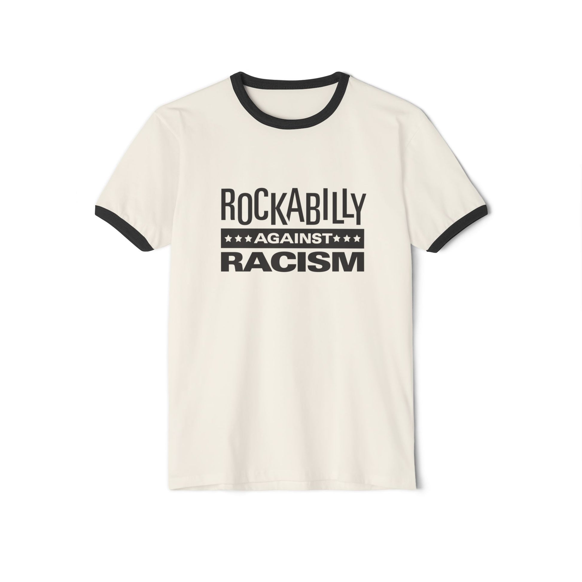 Rockabilly Against Racism Unisex Cotton Ringer T-Shirt, Vintage Music Tee, Statement Shirt, Social Justice Apparel, Gift for Activists