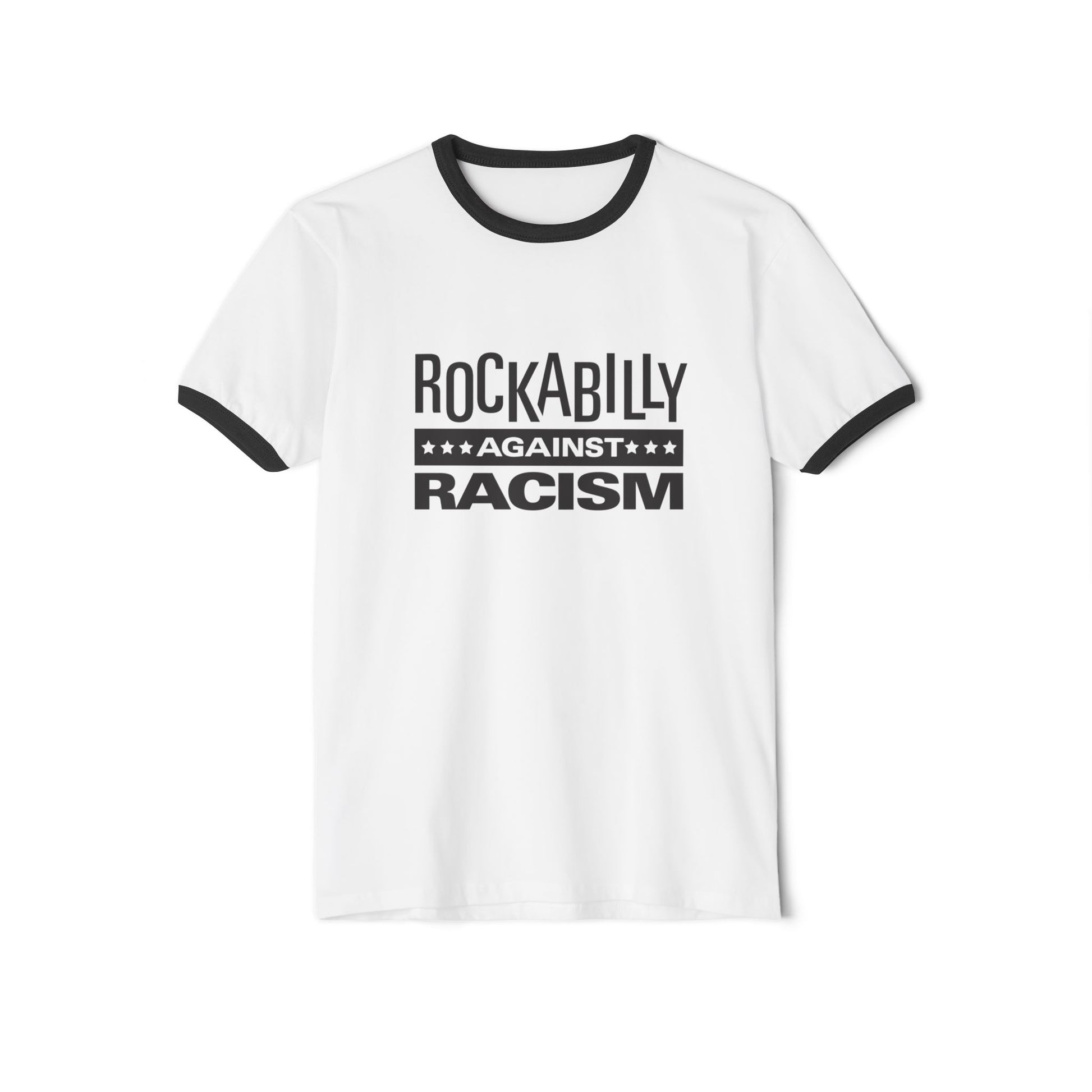 Rockabilly Against Racism Unisex Cotton Ringer T-Shirt, Vintage Music Tee, Statement Shirt, Social Justice Apparel, Gift for Activists