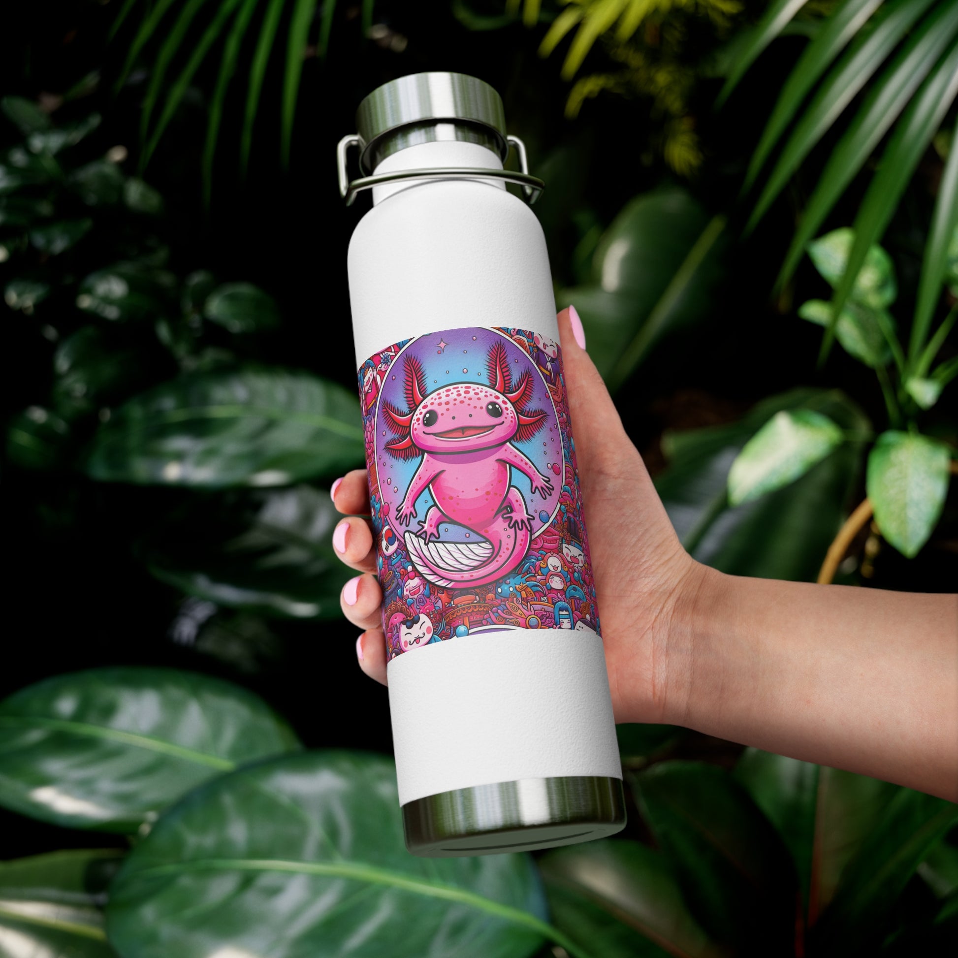 Water Bottle with Axolotl Design, 22oz